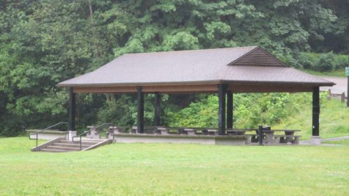 Group picnic shelter on the lower level