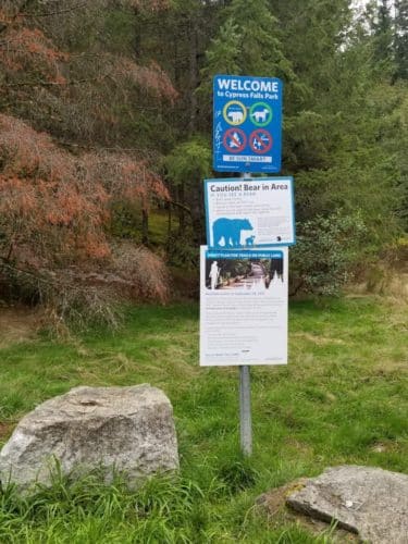 Cypress falls park, west vancouver, bc - signage - bear in area
