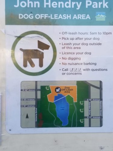 A picture of the park map at john hendry park (trout lake) off-leash dog park, vancouver, bc