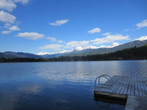 Looking across alta lake from the end of the dock