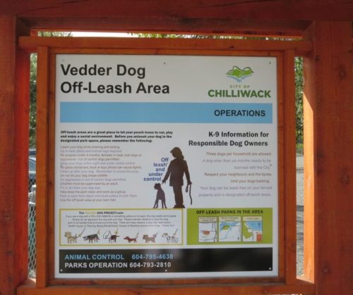 Vedder park dog off-leash area, chilliwack, bc - sign