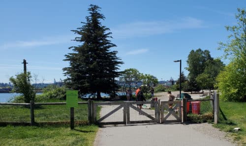 A picture of the east entrance into kings mill walk off-leash dog park, north vancouver, bc