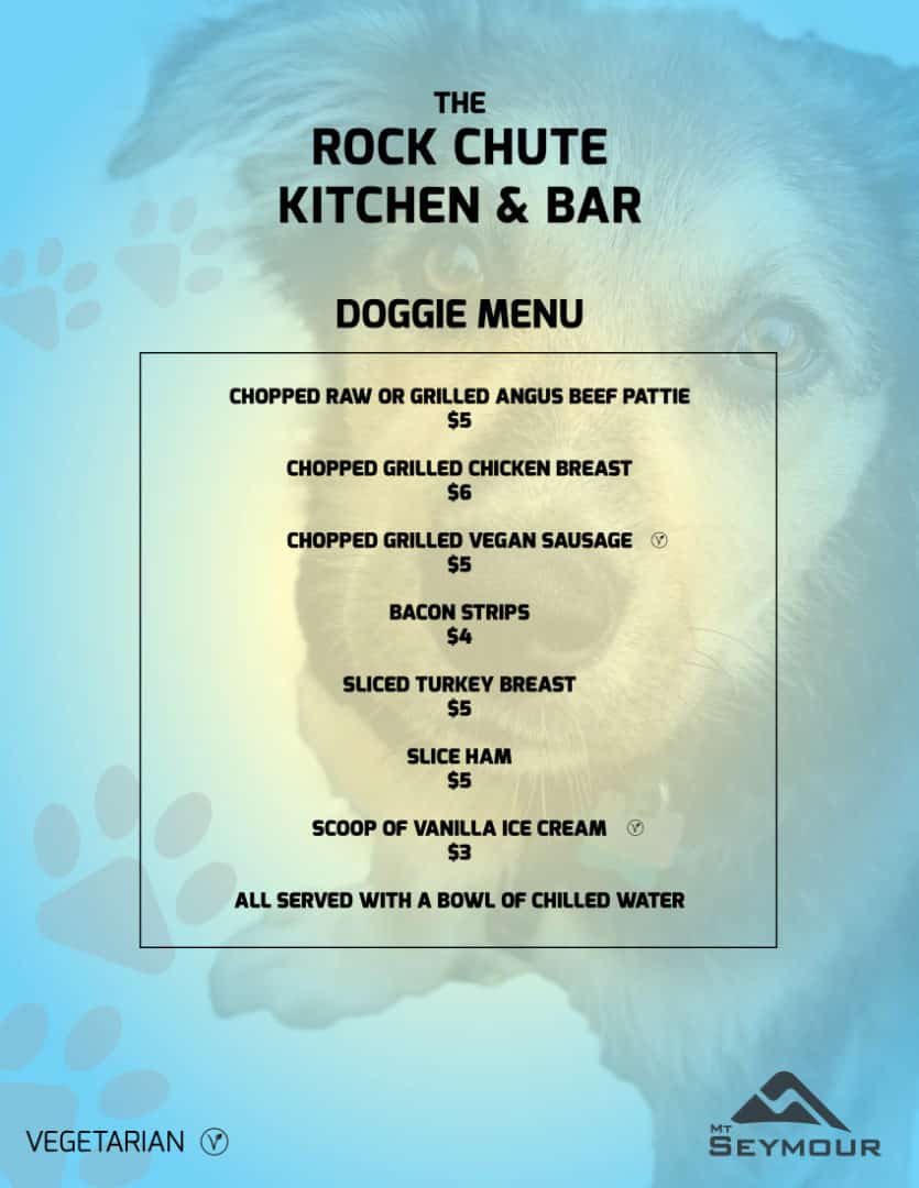 The rock chute kitchen and bar patio doggie menu