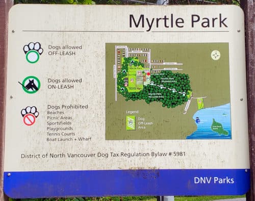 A picture of the park map at myrtle park off-leash dog park, north vancouver, bc