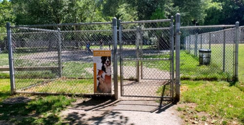 A picture of the entrance to the off-leash dog park