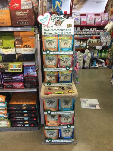 A pet food and treat display