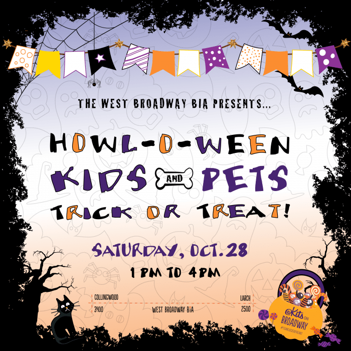 Advertisement for a pet-friendly trick-or-treat event