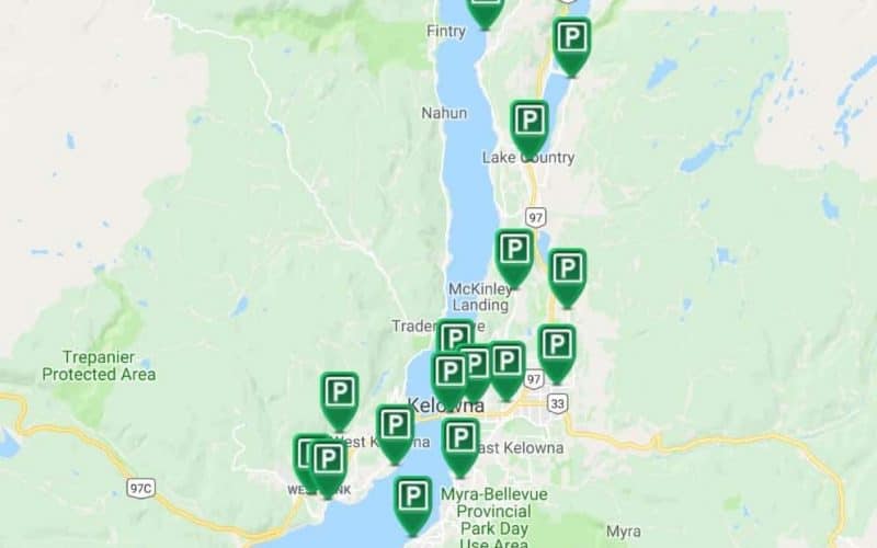 Map - Kelowna, West Kelowna and Lake Country Off-Leash Dog Parks and Hikes Roundup